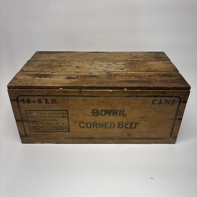 Rare Antique Vintage Wood Crate Advertising Bovril Corned Beef 12-6lb Cans 22 