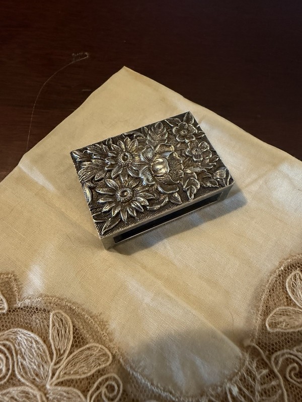 Vintage Sterling Silver S. Kirk & Son Floral Repousse Match Box Cover Holder 21g