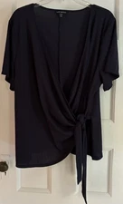 Lane Bryant Short Sleeve Tie Wrap Women's Blouse Navy Size 22/24