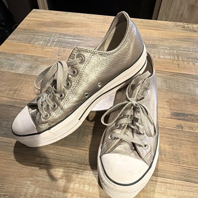 Converse CTAS OX Chuck Taylor All Star Metallic Silver Leather Sneakers 562776C