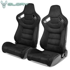 Universal Racing Seat Pair Reclinable Dual Slider Black Suede Carbon Leather