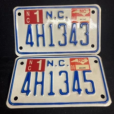 2 Vintage North Carolina Motorcycle License Plate Tags 2006 Sequential AH1343 45