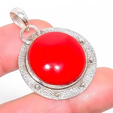 Red Coral Sand Paper Textured 925 Silver Pendant 1.56" P760-42