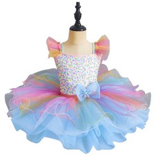 Kids Girls Ballet Dress Rainbow Color Dance Tutu Gymnastics Leotard Children