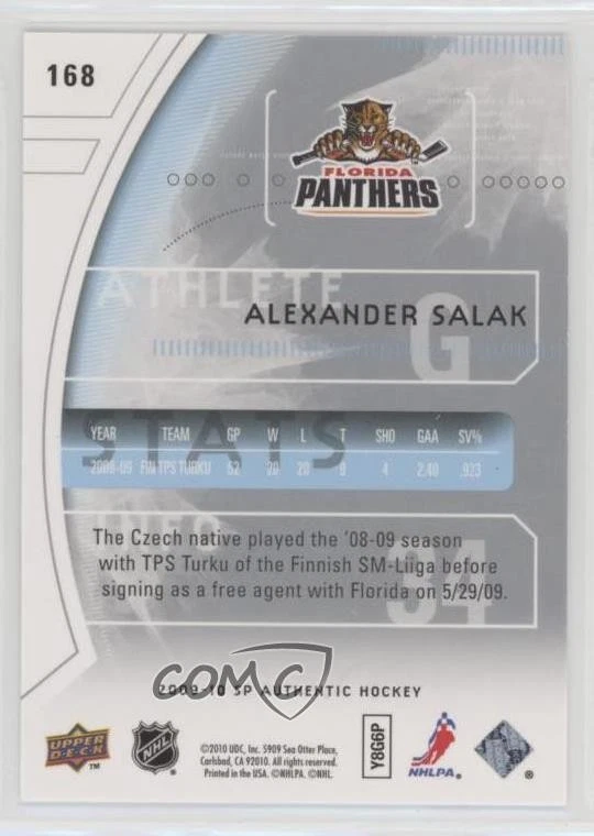 2009-10 SP Authentic Future Watch /999 Alexander Salak #168 Rookie RC - Image 2 of 2