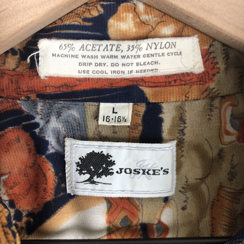 Camisa Disco Joske’s Años 70 De Colección Para Hombre Talla L Marrón Cuento de Hadas Bosque Daga Acetato Foto 3 de 4