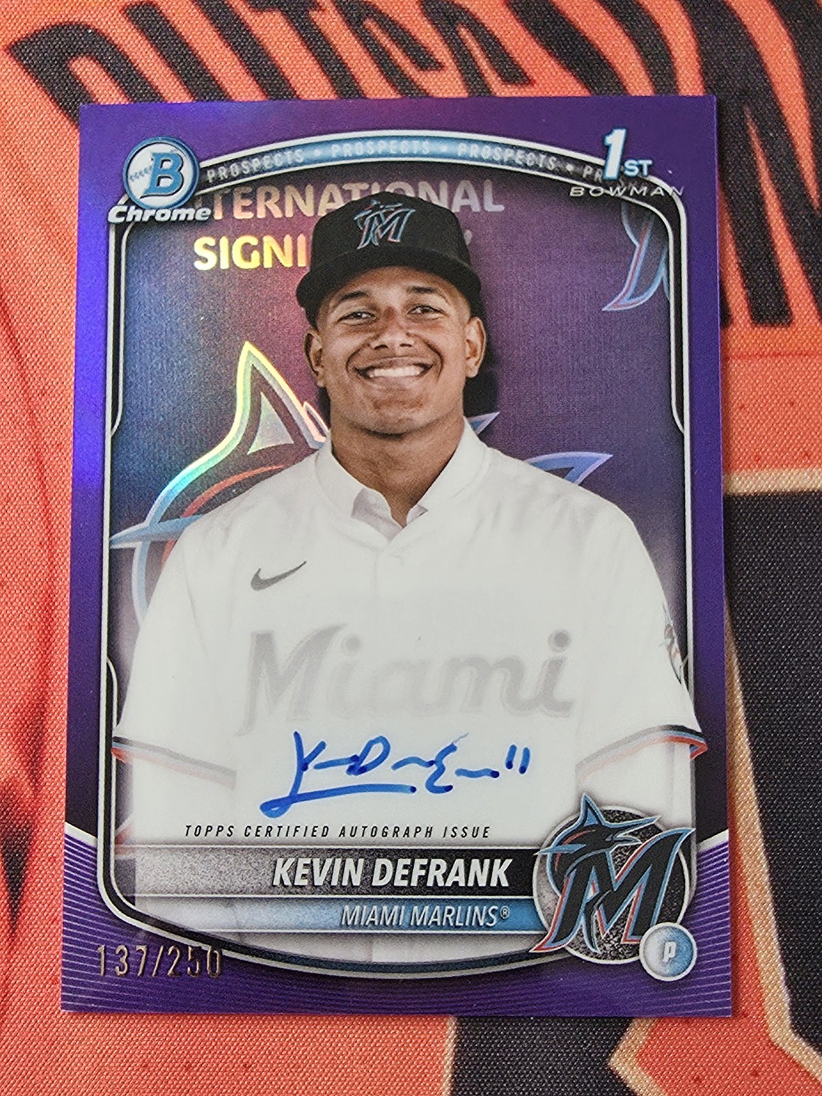 Kevin DeFrank 2025 Bowman Chrome PURPLE REFRACTOR 1st RC AUTO /250
