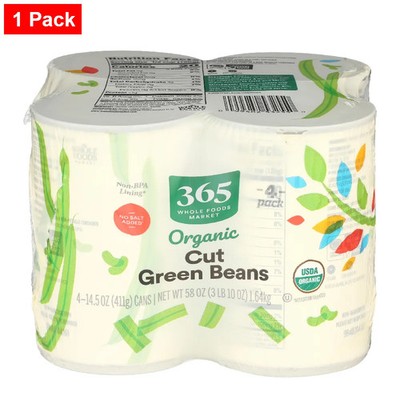 365 By WFM, Organic No Salt Added Cut Green Beans, 14.5 Ounce, 4 Pack - 1 Pack
