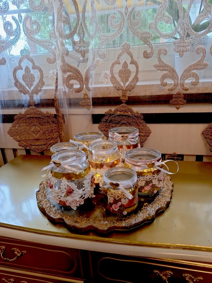 7x Teelichthalter Shabby Vintage Hochzeit Deko Glas Gold Handarbeit Weihnachten - Bild 3 von 4