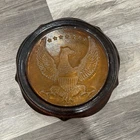 VTG Extra-Large Federal Eagle Amber Glass Ashtray Round Heavy 10x2