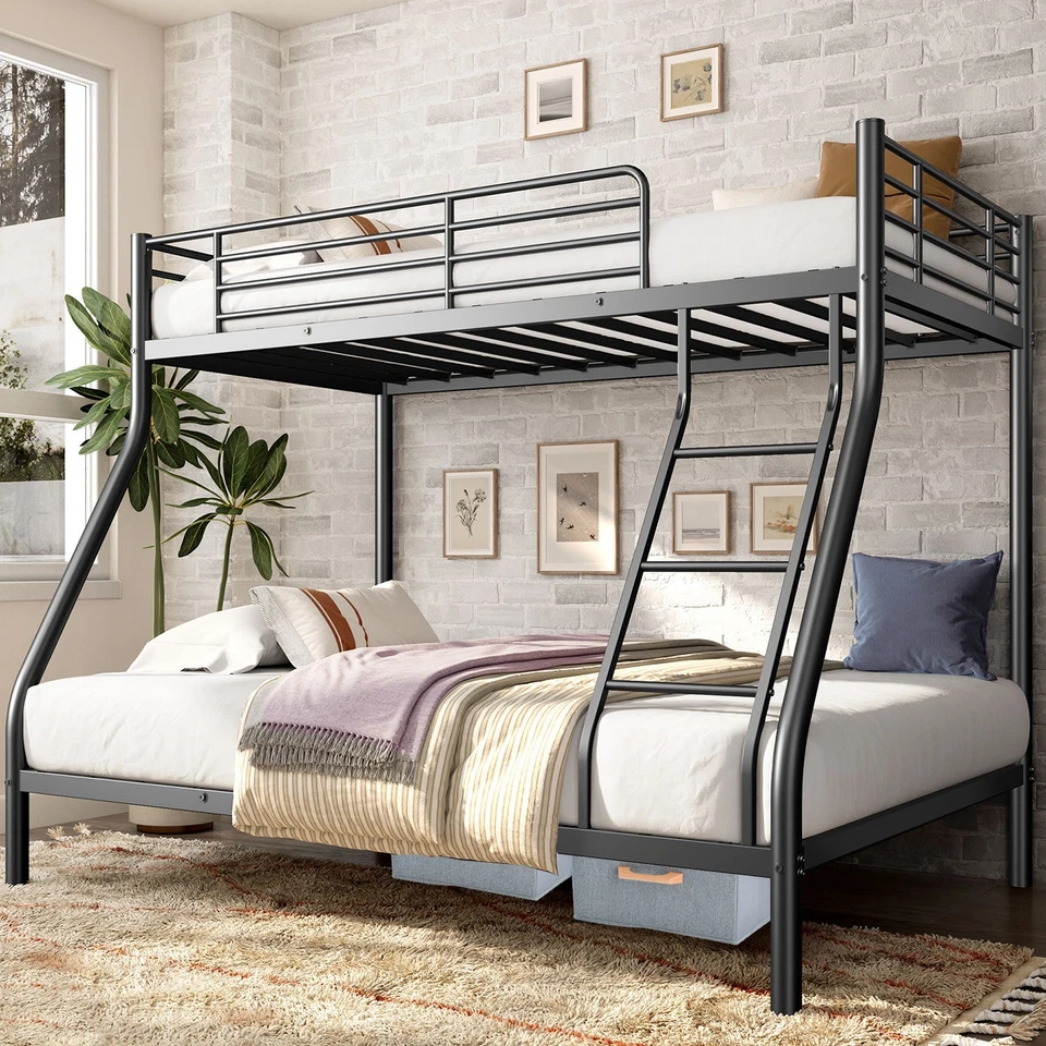 Heavy Duty bunk beds twin over full with stairs Guardrail Underbed Storage Black - Image 3 of 4