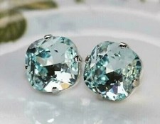 3Ct Cushion Cut Aquamarine Women's Push Back Stud Earrings 14K White Gold Plated