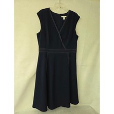 1901 Navy Blue Contrast Stitch Fit & Flare Dress Sleeveless V-Neck 16 Trad Wife