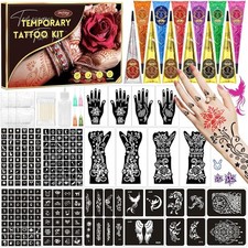 217 PCS Temporary Tattoo Stencil Kit with 12 Tattoo Cones in 9 Colors,16 Shee...
