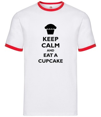 Keep Calm And Eat A Cupcake - Mens Ringer - Cake Food Bake Baker Baking