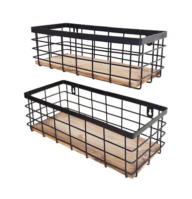 Metal Wire Basket Detachable Wood Base Storage Organizer Farmhouse ... Fast Ship