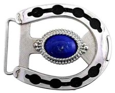 Natural Afghanistan Lapis Oval 30x22 Cab Horseshoe Western Belt Buckle EPBB175
