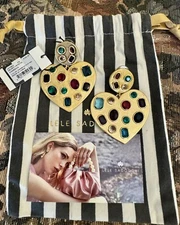 NWT $165 Lele Sadoughi 18K GP Rainbow Crystal Heart Drop Earrings ~ Art Deco🌈❤️