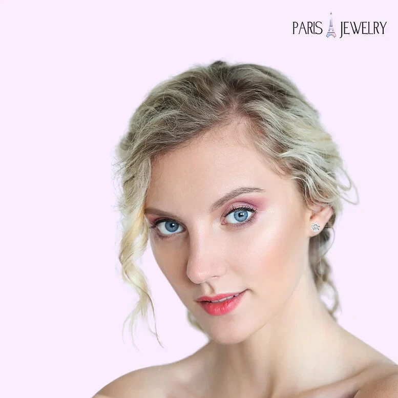 14K Rose Solid Gold Created White Diamond Round Stud Earrings - D/VVS1 - Image 4 of 4