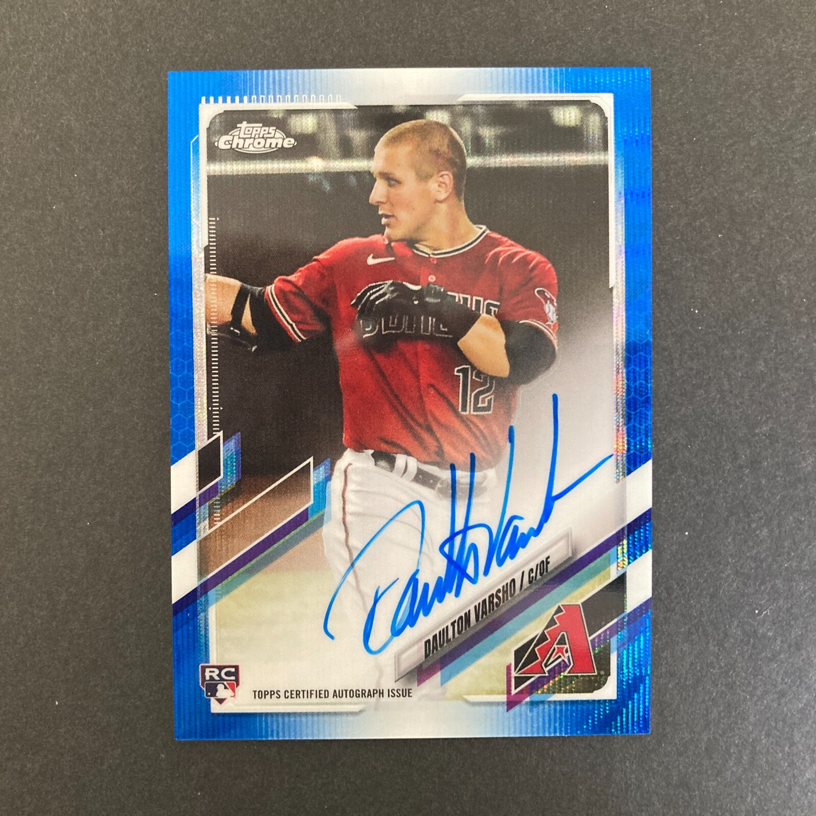 Daulton Varsho 2021 Topps Chrome Rookie On-Card Auto #RA-DV Blue Wave /150 RC
