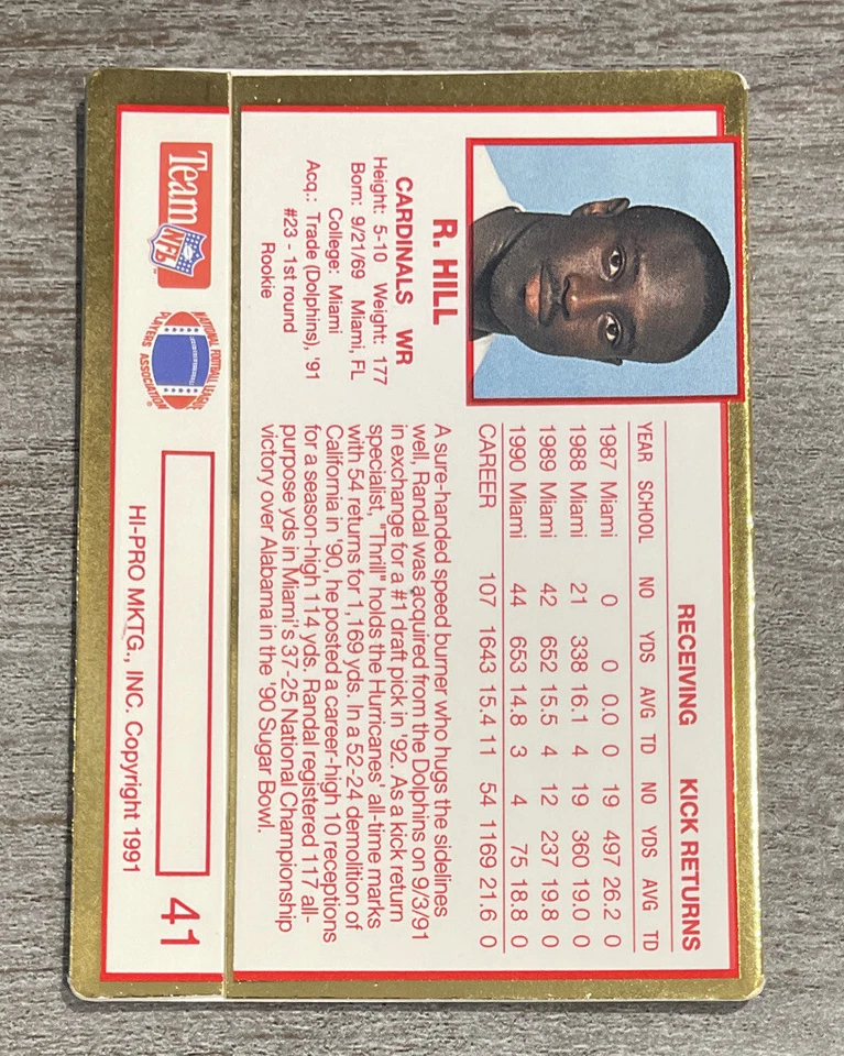 Randal Hill RC 1991 Action Packed Rookie Update Cardinals #41  *F768* - Image 2 of 2