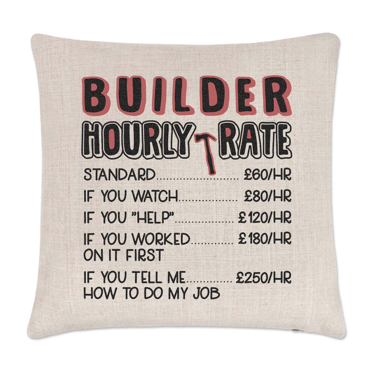 Builder Hourly Rate Cushion Cover Pillow Funny Sarcastic Awesome Worlds Best