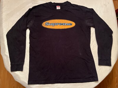 【希少】 OLD Supreme USA製 00s vtg SUPREME shirt MADE IN USA medium long sleeve black orange oval