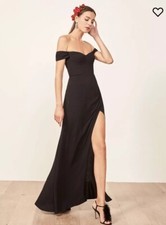 Reformation Off the Shoulder Maxi Dress Women’s Size 4 Navy with Side Slit