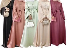 Women Muslim Maxi Dress Satin Kaftan Dubai Islamic Ramadan Abaya Abaya Gown Eid