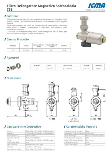DEFANGATORE MAGNETICO ICMA SOTTO CALDAIA FILTRO SALVA CALDAIA 3/4" - Foto 11 di 12