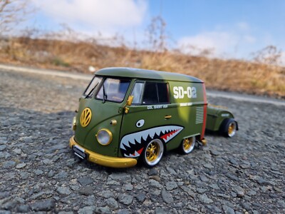 1:18 VW T1 Kool Kombi mit Anhänger Tiefer Tuning mit 15 Zoll Echt Alu Felgen
