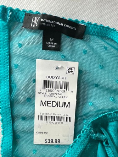 NWT INC Womens S Cupped Swiss Dot Lingerie Thong Bodysuit Green 100077742 $40 - Picture 7 of 9