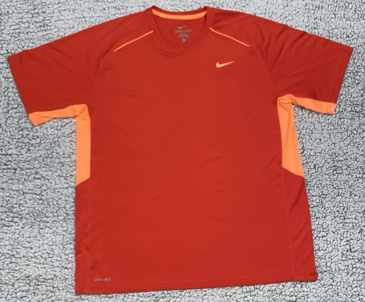 Nike Camicia Uomo Extra Large 2 Toni Arancione Dri Fit Fitted Swoosh