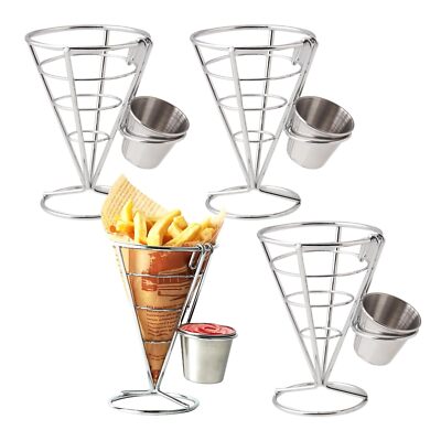 4Pcs French Fry Cone Metal Basket Sauce Cup Food Holder Parties Buffet