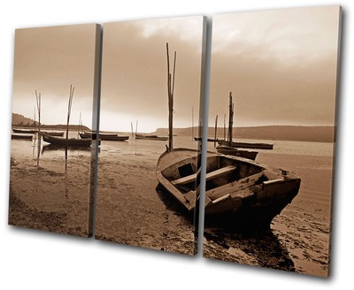 Impression Sur Toile Sunset Seascape Treble - Art Mural Moderne Rouge, Neuf, Bold Bloc Design