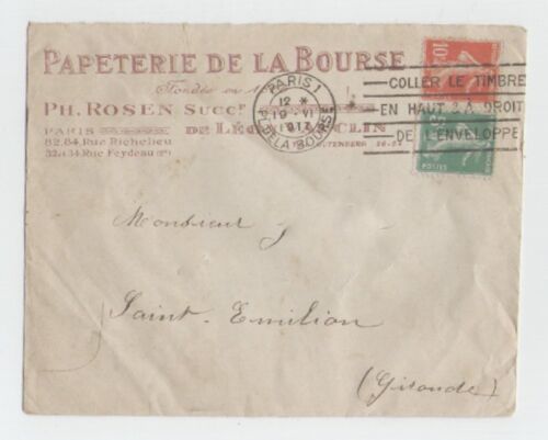 B1406/ ENVELOPPE VIDE TIMBRE 1917 PAPETERIE DE LA BOURSE PARIS PUBLICITÉ ANCIEN - Photo 1/2