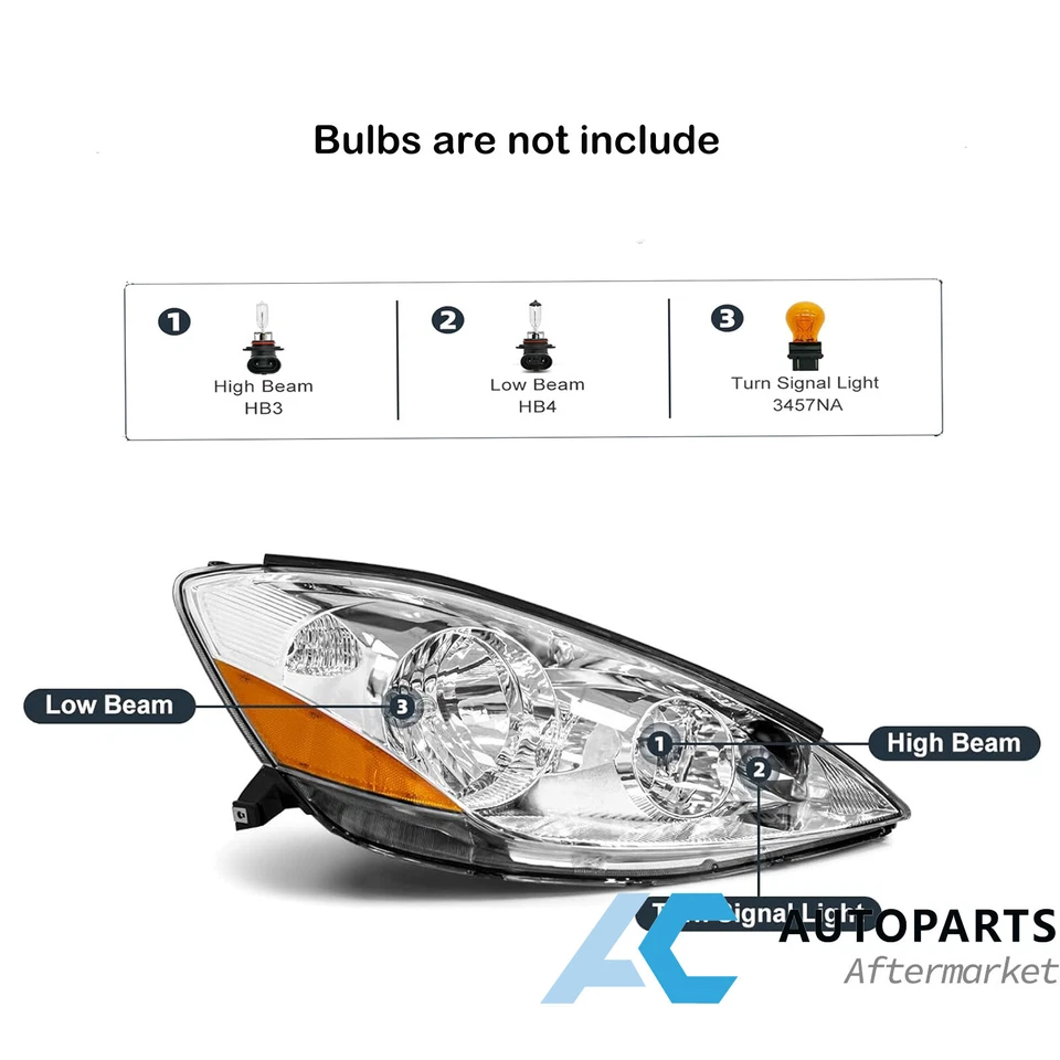For 2006-2010 Toyota Sienna Headlights Headlamp Assembly Pair Chrome Amber - Image 4 of 4