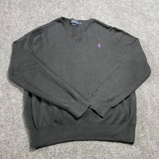 Men's Black V-Neck Long Sleeve Golf Logo Pima Cotton Pullover Sweater Size L