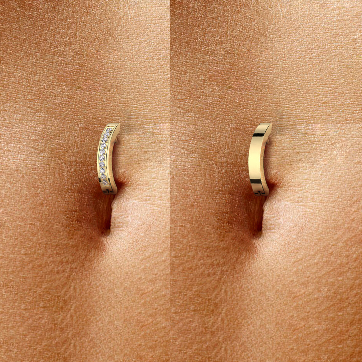 2PC G23 Titanium 14G Clicker Belly Button Ring CZ Reverse Navel