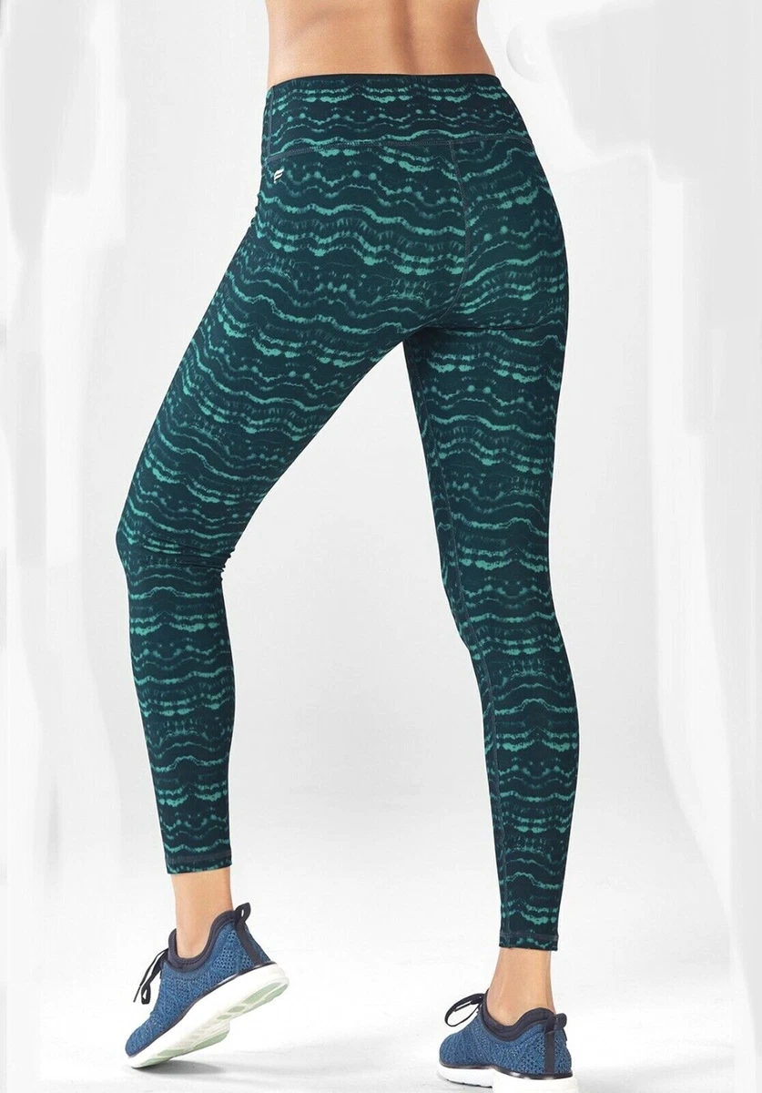 Fabletics Mid Rise Powerhold Legging Medium M Tidal Green Black Printed  Pants