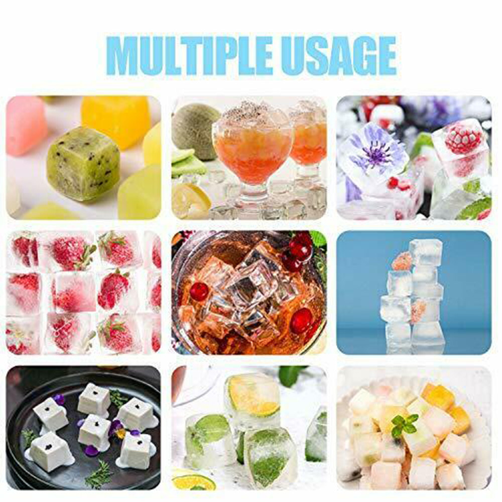 2 x 8 Ice Maker Large Cube Square Tray Molds Whiskey Ball Cocktails Silicone Big