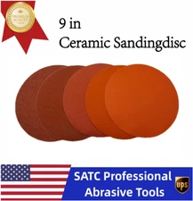 20/50/100PACK 9" Hook & Loop Ceramic Orange 0-Hole Sanding Disc 60 Grit For Wood