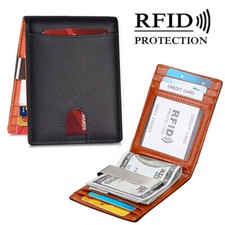 Men Slim Wallet with Clip Leather RFID Blocking Bifold Credit Card Holder Pocket