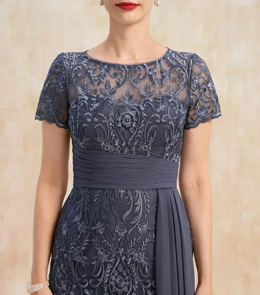 Gray Mother of the Bride Dress Knee-Length Chiffon Lace Ruffles Gowns Plus  Size | eBay