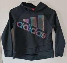 Girls Adidas Hoodie Black Rainbow Logo Size Small 7/8 