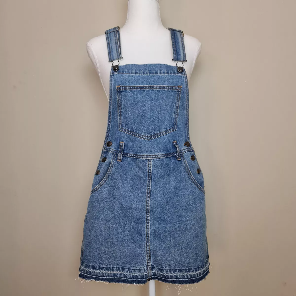 Supre Denim Womens Dress Denim Blue Pinafore Style Pockets Buttons Size 8