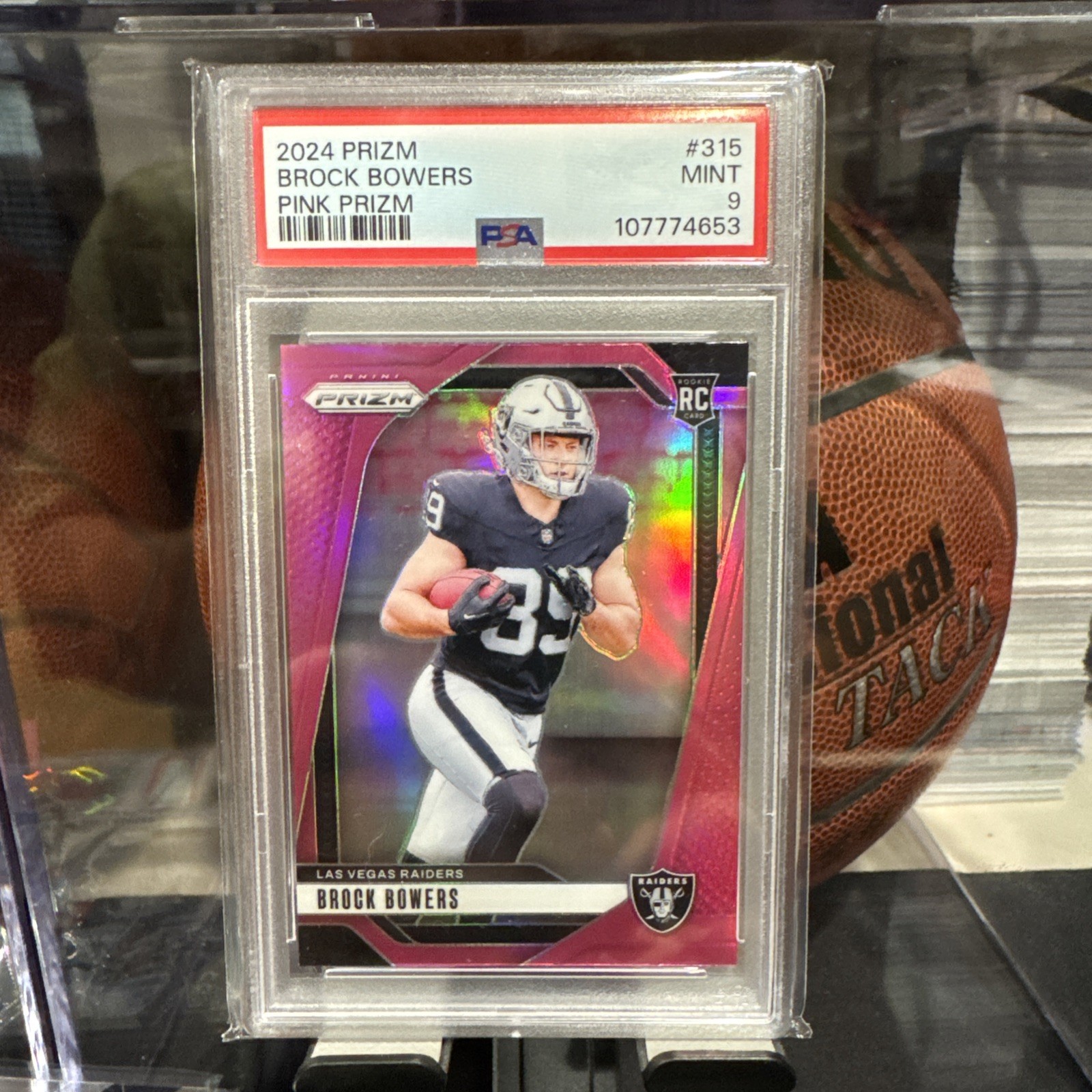 2024 Panini Prizm Rookie Brock Bowers #315 Pink Prizm PSA 9