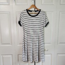 Mimi Chica Womens XL Striped Ribbed Ringer T-Shirt Mini Dress Black White Preppy