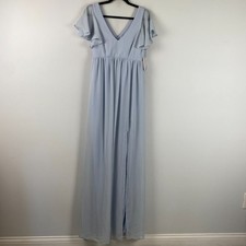 Birdy Grey Hannah Dress S Flutter Sleeves Crepe Ice Blue Maxi Formal Bridesmaid
