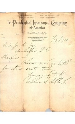 Prudential Insurance Letter 1901 Willcox & Hibberd DC Agency; Washington D.C.